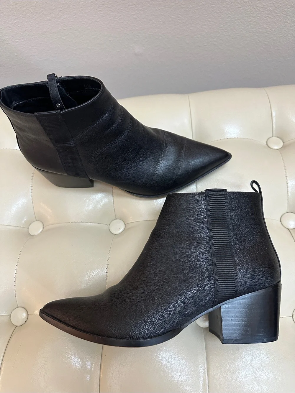 Paolo Black Leather Ankle Booties, Block heel